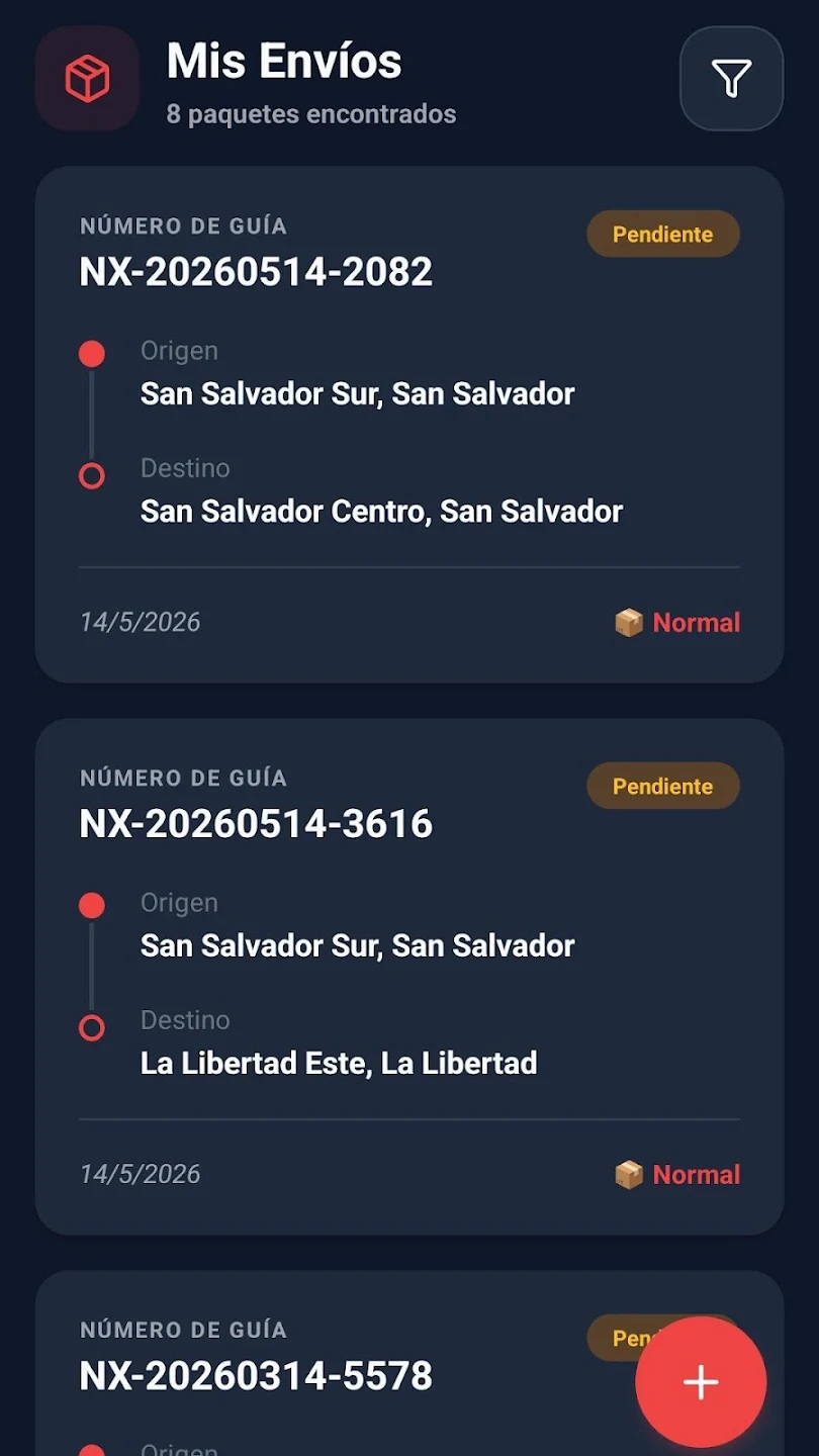 Listado y rastreo de envíos en Nexu Express